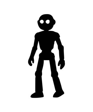 İnsansı robot karakter ayakta duruyor, yapay zeka ve teknoloji kavramlarını vurguluyor