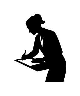 Takım elbiseli bir kadın belge yazıyor, imzalıyor ya da okuyor.