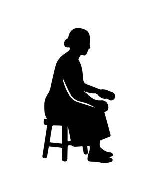Sandalyede oturan yaşlı kadın silueti, minimalist profil simgesi