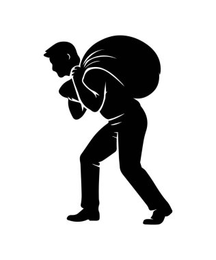 Ağır yük çuvalı taşıyan siluet diz çökmeye çabalayan