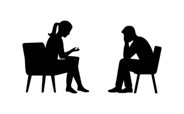 İki kişi sandalyede oturup tartışıyor ya da danışmanlık yapıyor.