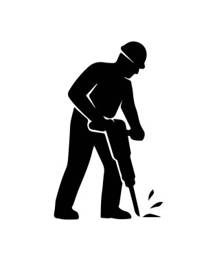 İnşaat işçisi, kaya matkabı operasyonunda yer siluetini kırıyor.