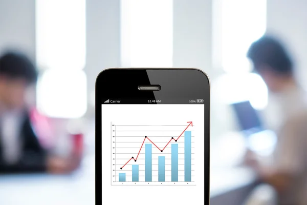 Close up mobile phone with analyzing graph,planing,business succ — Stock Photo, Image