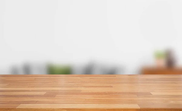 Empty Wood Table Top Blur White Clean Abstract Blur Interior — Stock Photo, Image