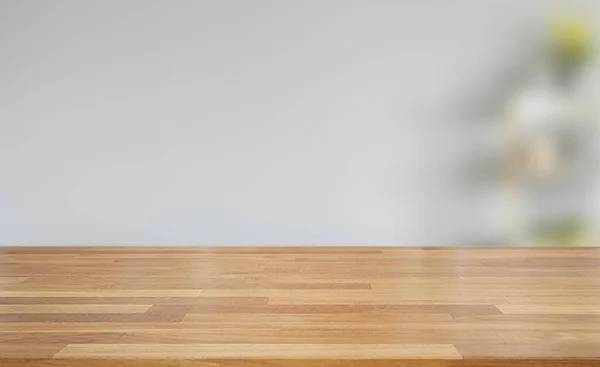 Leere Holzplatte Auf Unschärfe Weiße Abstrakte Und Unscharfe Interieur Hintergrund — Stockfoto