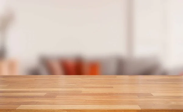 白のクリーンな抽象とあなたの製品を表示またはモンタージュのために使用されるBoke Usedとぼやけたインテリアの背景のぼかしに木製のテーブルトップの空 — ストック写真