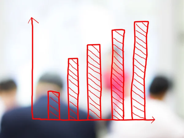 Growth bar chart with blurred business people background — Stock Photo, Image