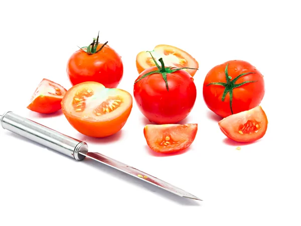Pomidory z nożem — Zdjęcie stockowe