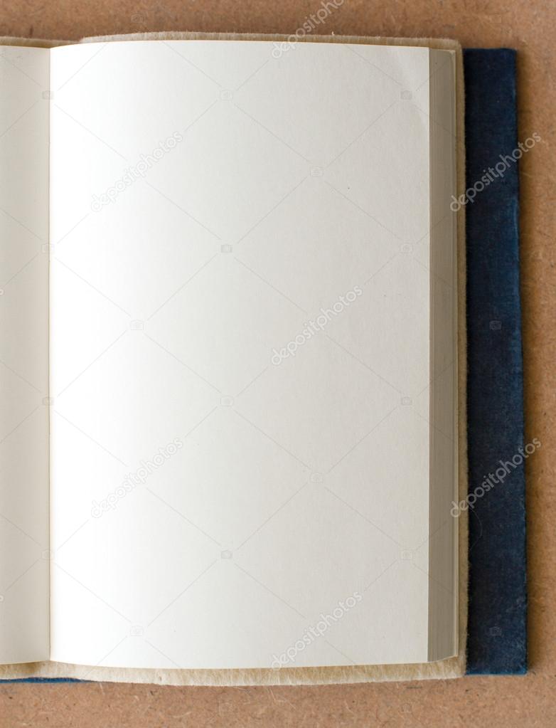 blank book page  open on a brown textured surface