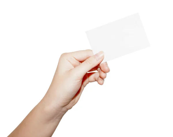 Woman hand hold blank business card — Stock Photo, Image