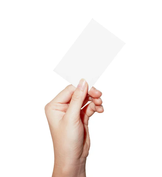 Frau hält leere Visitenkarte in der Hand — Stockfoto