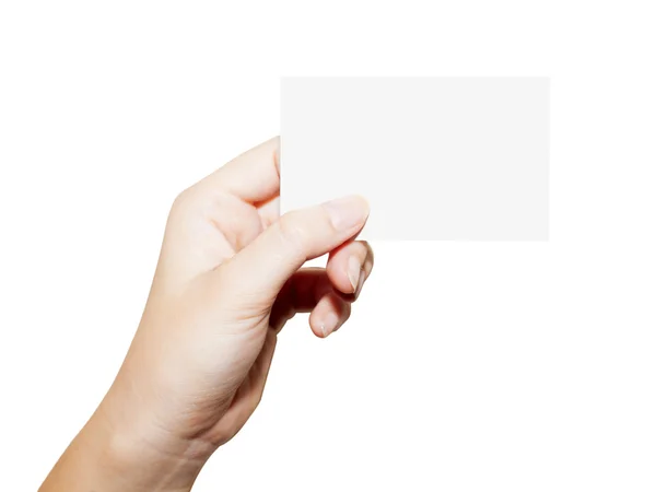 Woman hand hold blank business card — Stock Photo, Image