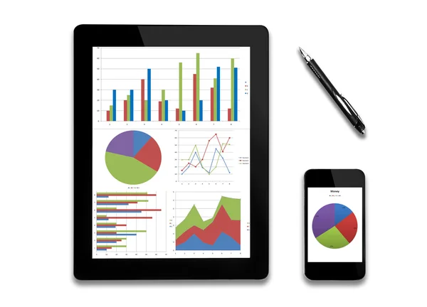 Tablet digitale che mostra grafici e diagramma sullo schermo , — Foto Stock