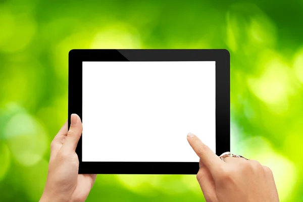Mano celebración de la tableta digital negro — Foto de Stock