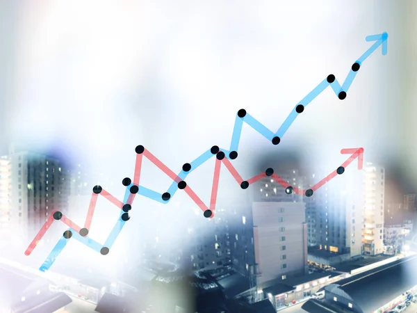 Double expose of growth bar chart with blurred business people b