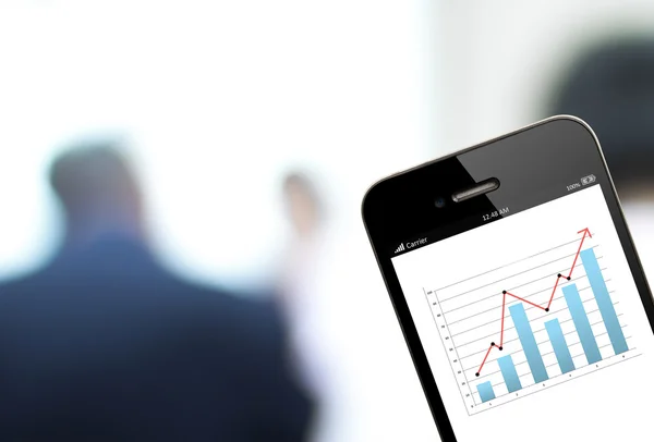 Close up  mobile phone with analyzing graph — Stock Photo, Image