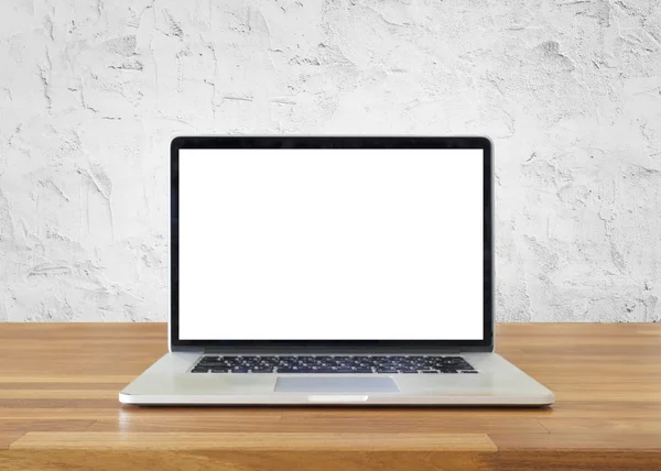 Masada Beyaz çimento duvar arka plan üstünde laptop