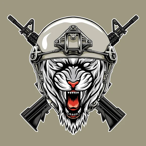 Design Military Head Tiger Vector Illustration — Stockový vektor