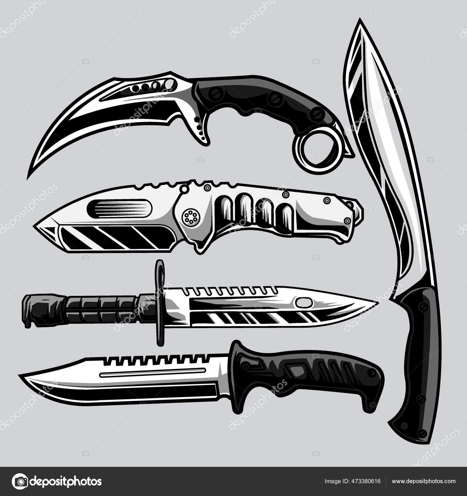Set Military Knife Gray Background Stock Vector Image by