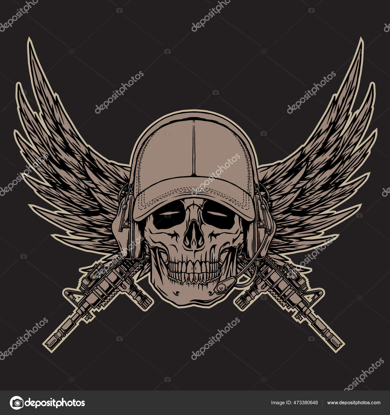 tactical warrior skull and military helmet in white begrouynd