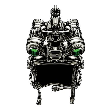 a tacrical helmet complete with NVG on a white background