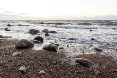Fırtına geniş dalga Baltık Denizi kıyısında