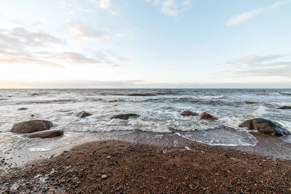 Fırtına geniş dalga Baltık Denizi kıyısında
