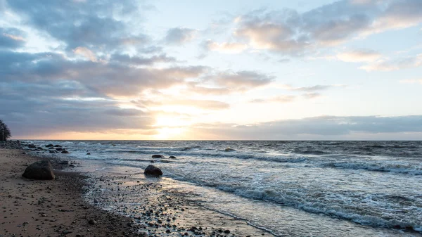 Fırtına geniş dalga Baltık Denizi kıyısında