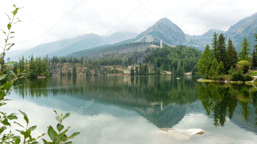 Reflections in the calm lake water