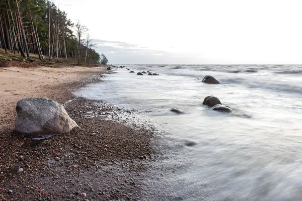 Storm stor våg på stranden av Östersjön — Stockfoto