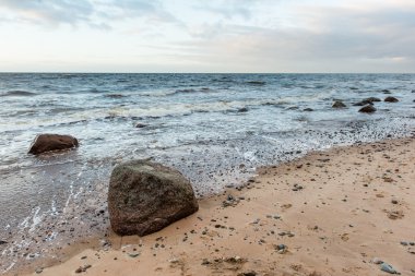 Fırtına geniş dalga Baltık Denizi kıyısında