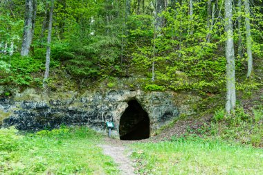 kumtaşı kayalıklarla Gauja Milli Parkı