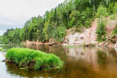 kumtaşı kayalıklarla Gauja Milli Parkı