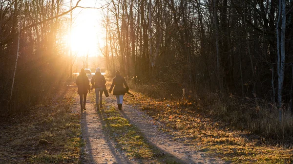 Ludzie spaceru na szlaku w okolicach jesieni — Zdjęcie stockowe