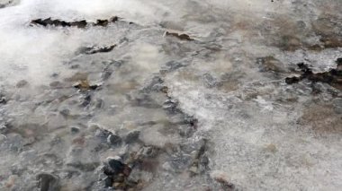 Kış büyüsü. Buz erime. Buzlu su altında akan.