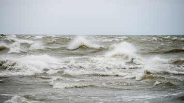bulutlar ve ıssız dune doğru dalgalar ile sonbaharda Baltık beach