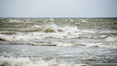 bulutlar ve ıssız dune doğru dalgalar ile sonbaharda Baltık beach