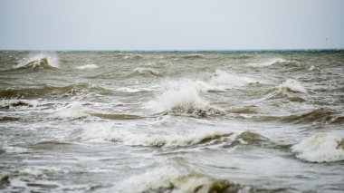 bulutlar ve ıssız dune doğru dalgalar ile sonbaharda Baltık beach