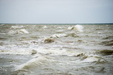 bulutlar ve ıssız dune doğru dalgalar ile sonbaharda Baltık beach