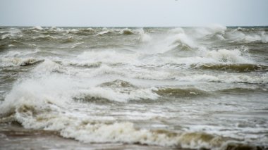 bulutlar ve ıssız dune doğru dalgalar ile sonbaharda Baltık beach