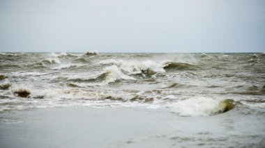 bulutlar ve ıssız dune doğru dalgalar ile sonbaharda Baltık beach