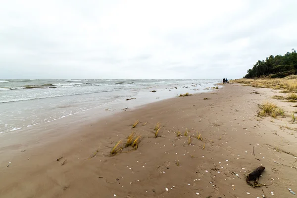 Plage baltique en automne avec nuages et vagues vers les dunes désertes — Photo