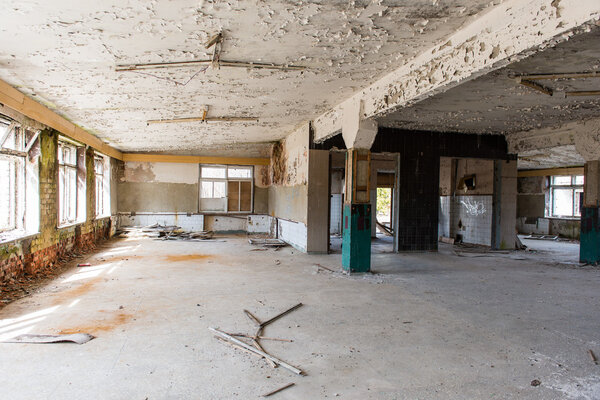 Abandoned interior in ruins of military settlement