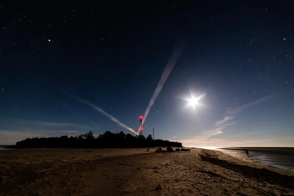 Bela galáxia de caminho leitoso em um céu noturno e silhueta de árvore — Fotografia de Stock