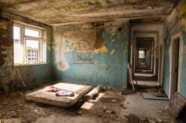 interior of an old abandoned soviet hospital clipart