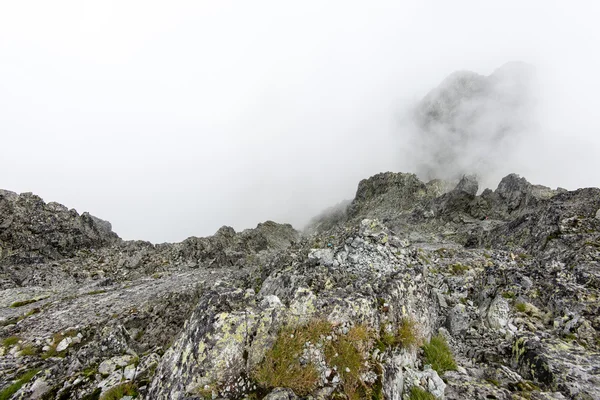Paesaggio roccioso di montagna coperto di nuvole — Foto Stock