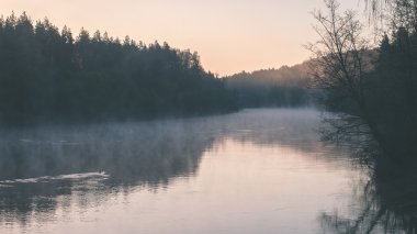 güzel sisli nehir orman - vintage film etkisi