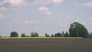 Karanlık fırtına bulutları yeşil çim - vintage etkisi ile çayır üzerinde