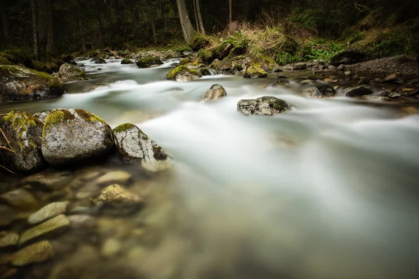 Fiume di montagna, lunga esposizione — Foto Stock