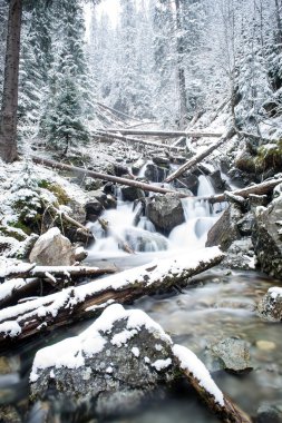 Şelale kış, uzun pozlama dağ geçidi üzerinden